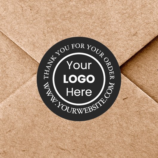 Aangepast bedrijfslogo zwart bedankt ronde sticker