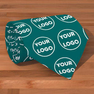 Aangepast bedrijfspatroon op Blauwgroen Logo Stropdas