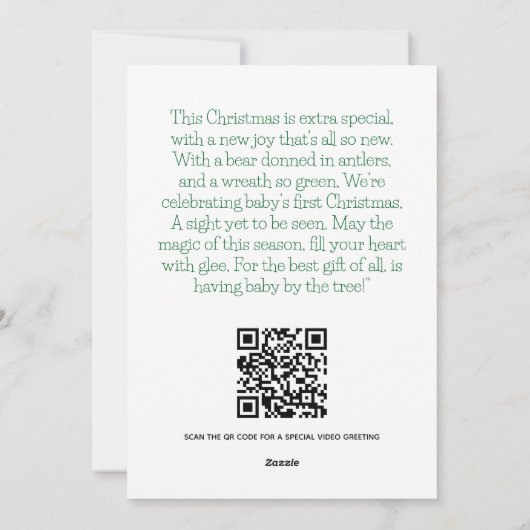 Aangepast Beer Baby Eerste Kerst QR Code Groet Feestdagenkaart (Achterkant)