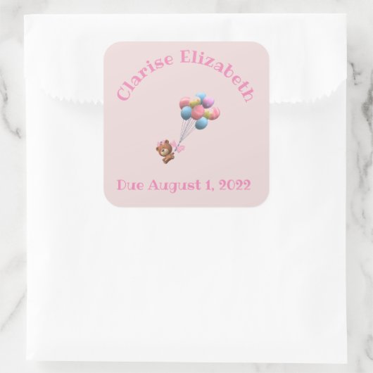 Aangepast Beer en ballonnen Vierkante Sticker (Tas)