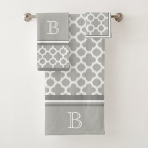 Aangepast beige grijs-wit repoel Ikat Quatrefoil a Bad Handdoek