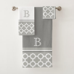 Aangepast beige grijs-wit repoel Ikat Quatrefoil a Bad Handdoek