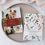 Aangepast bericht 3 Foto Bourgondië Red Botanical Feestdagenkaart<br><div class="desc">Dit collectie is voorzien van waterverf rode bloemen,  bessen & wintergroen met een moderne en elegante typografie,  met een winterbotanische patroonrug.</div>