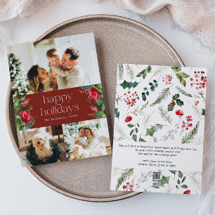 Aangepast bericht 3 Foto Bourgondië Red Botanical Feestdagenkaart