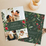 Aangepast bericht 3 Foto Groene Botanische Kerstmi Feestdagenkaart<br><div class="desc">Dit collectie is voorzien van waterverf rode bloemen,  bessen & wintergroen met een moderne en elegante typografie,  met een winterbotanische patroonrug.</div>