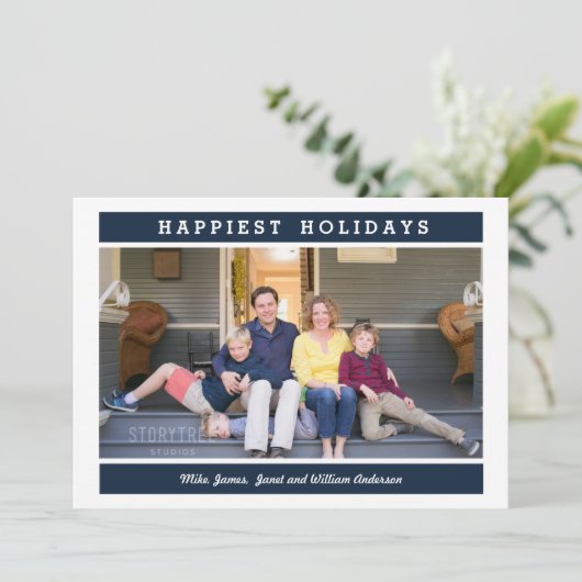 Aangepast bericht | Blauw | kerstfeestfoto Kaart (Staand voorkant)