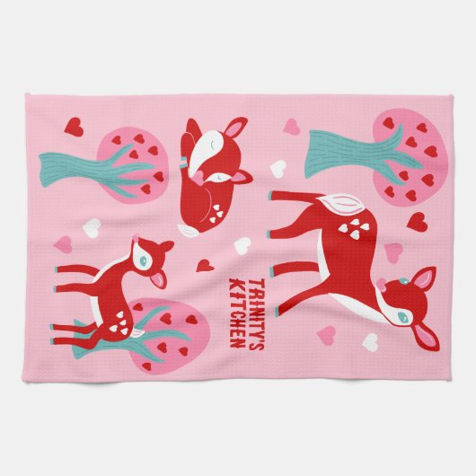 Aangepast bericht Cute Red Deer Valentijnsdag Theedoek (Horizontaal)