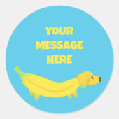 Aangepast bericht Cute Yellow Banana Dog Ronde Sticker (Voorkant)