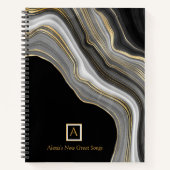 Aangepast bericht en monogram, Agate Gold Grey Bla Notitieboek (Voorkant)