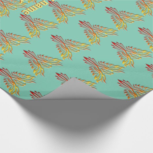 Aangepast bericht - Flampje Phoenix stijgt op Aqua Cadeaupapier (Hoek)