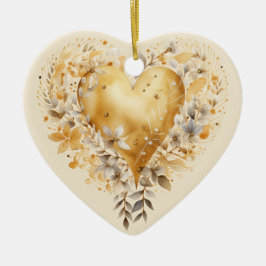 Aangepast bericht Gouden kleurrijke Floral Heart G Keramisch Ornament