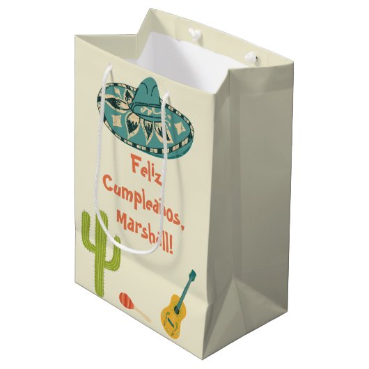 Aangepast bericht Mexicaanse thema verjaardag Medium Cadeauzakje (Voorkant Gekanteld)
