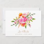 Aangepast bericht Oranje Floral foto bruiloft Bedankkaart (Voorkant)