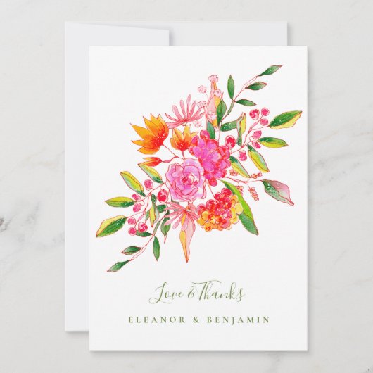 Aangepast bericht Roze Groene Floral Foto Weduwsch Bedankkaart (Voorkant)