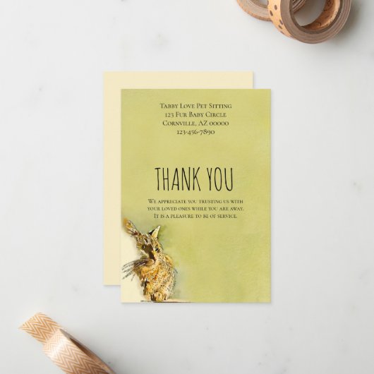 Aangepast bericht Tabby Waterverf Art Notitiekaartje (Voorkant / Achterkant in situ)