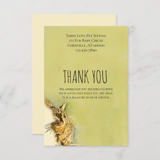 Aangepast bericht Tabby Waterverf Art Notitiekaartje (Voorkant / Achterkant)