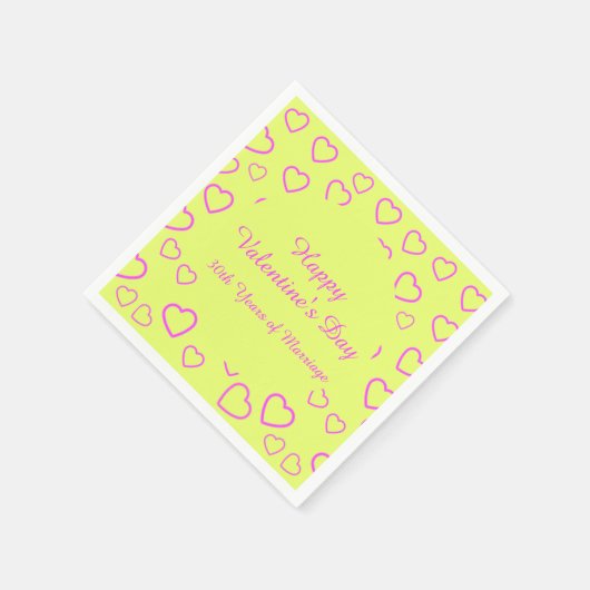 Aangepast bericht voor gele en roze hartritme servet (Hoek)