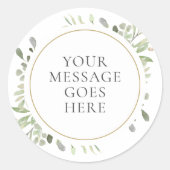 Aangepast bericht Waterverf Bladeren Groene Huweli Ronde Sticker (Voorkant)