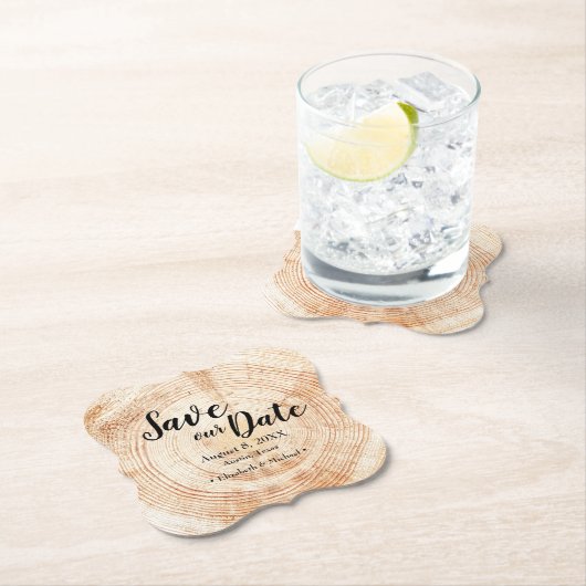 Aangepast Bespaar onze datum Wood grain Wedding Ru Kartonnen Onderzetters (Insitu)