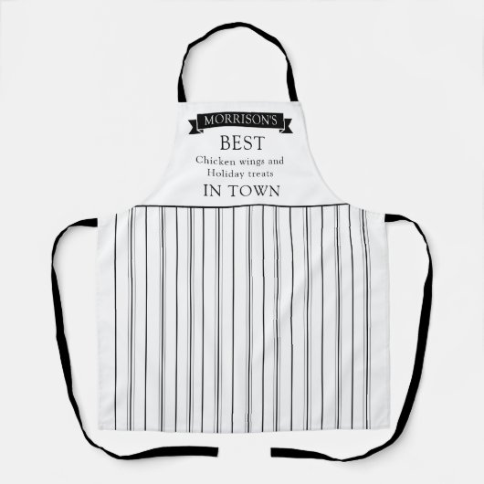 Aangepast, Best in Town, zwart-wit strepen Schort (Voorkant)