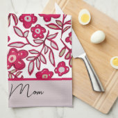 Aangepast beste mam Boho Floral Red Gray Kitchen T Theedoek (Quarter Fold)