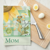 Aangepast beste mam Green Gingham Sunflower Butter Theedoek (Quarter Fold)