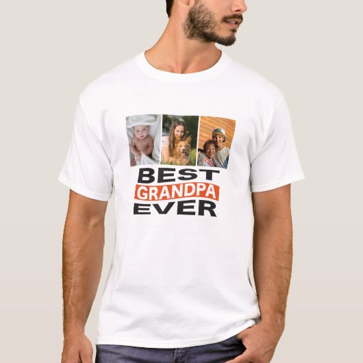 Aangepast beste opa ooit 3 fototypografie t-shirt (Voorkant)
