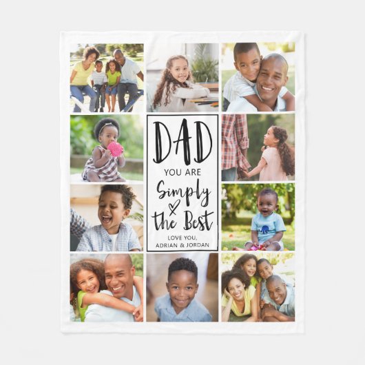 Aangepast beste vader 10 Foto Collage Fleece Deken (Voorkant)