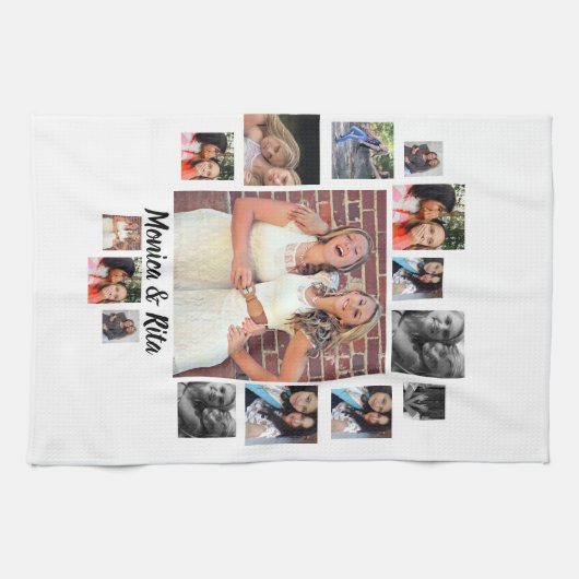 Aangepast beste vrienden 15 fotocollage theedoek (Horizontaal)