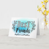 Aangepast beste vrienden Kaart op blauwe waterverf (Gele Bloem)