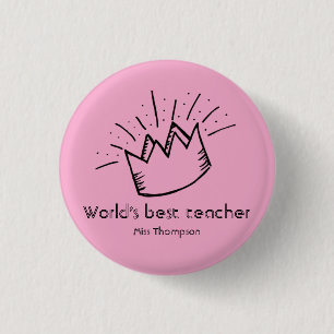 Aangepast beste waardering leraar schoolnaam roze ronde button 3,2 cm