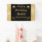 Aangepast besteld zwart en gouden jaarbanner spandoek (Insitu)