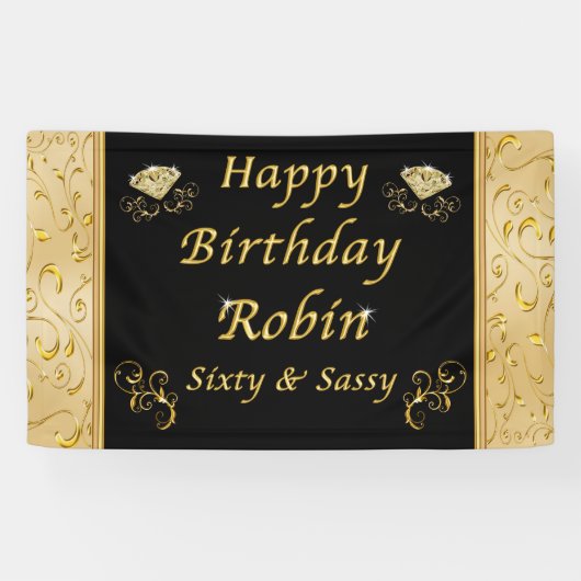 Aangepast besteld zwart en gouden jaarbanner spandoek (Horizontaal)