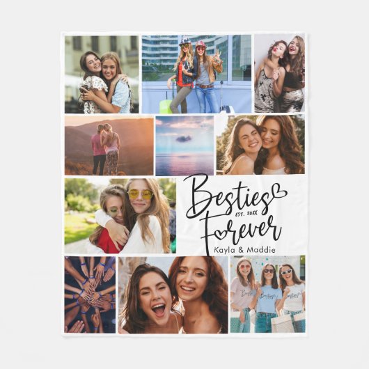 Aangepast Besties BFF Modern Script Photo Collage Fleece Deken (Voorkant)