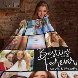 Aangepast Besties BFF Modern Script Photo Collage Fleece Deken