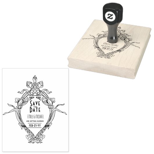 Aangepast Bewaar de Datum ART DECO Gatsby Style Rubberstempel (Gestempeld)