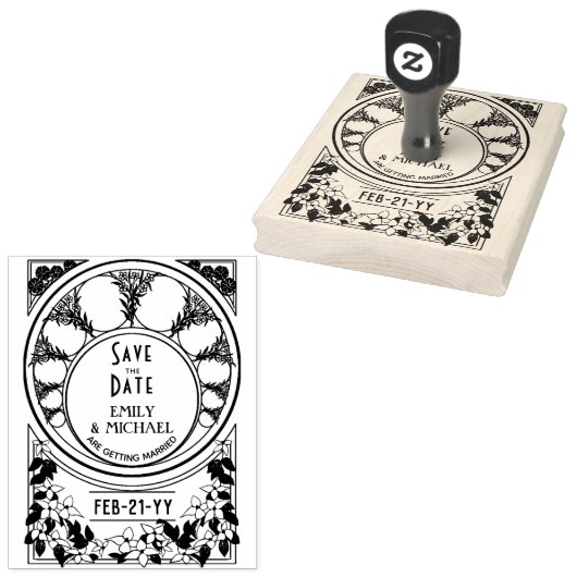 Aangepast Bewaar de Datum ART DECO Sierlijke Vinta Rubberstempel (Gestempeld)