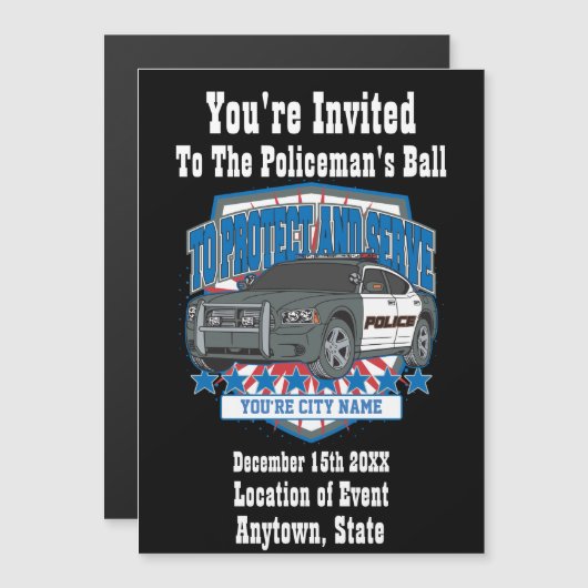Aangepast bewerkbaar elke politieauto van de stad  magnetische uitnodiging (Voorkant / Achterkant)