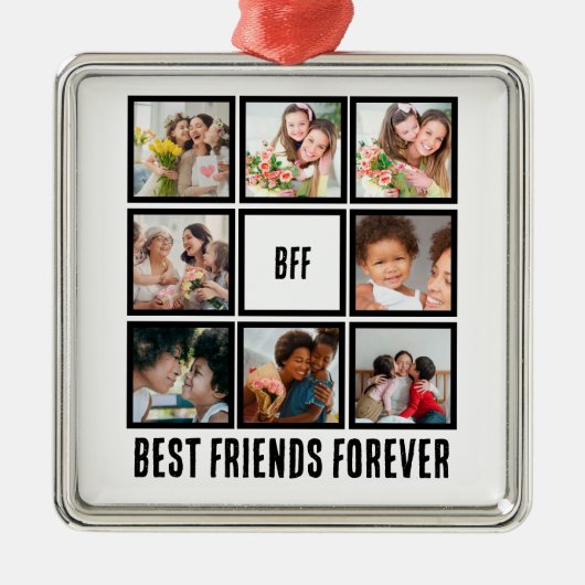 Aangepast BFF Beste vrienden voor 8 Foto collage Metalen Ornament (Voorkant)