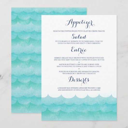 Aangepast bij Zee nautische bruiloft menu (Voorkant / Achterkant)