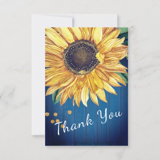 Aangepast, bijtend blauw zonnebloemhout aanpassen bedankkaart (Achterkant)