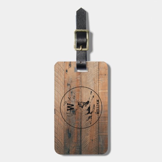 Aangepast bijtend hout, textiel en meer monogram bagagelabel (Voorkant verticaal)