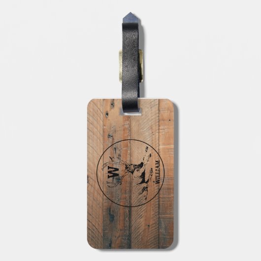 Aangepast bijtend hout, textiel en meer monogram bagagelabel (Achterkant verticaal)