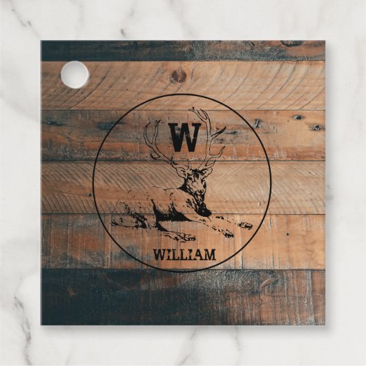 Aangepast bijtend hout, textiel en meer monogram bedankjes labels (Voorkant)