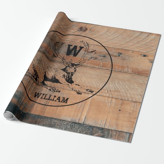 Aangepast bijtend hout, textiel en meer monogram cadeaupapier (Uitgerold)