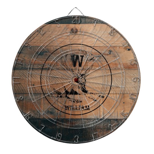 Aangepast bijtend hout, textiel en meer monogram dartbord (Voorkant)