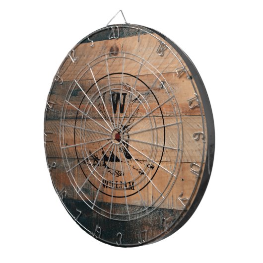Aangepast bijtend hout, textiel en meer monogram dartbord (Voorkant Rechts)