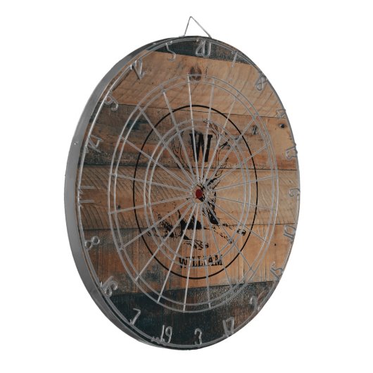 Aangepast bijtend hout, textiel en meer monogram dartbord (Voorkant Links)