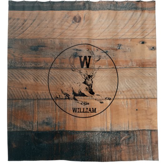 Aangepast bijtend hout, textiel en meer monogram douchegordijn (Voorkant)