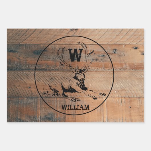 Aangepast bijtend hout, textiel en meer monogram inpakpapier vel (Voorkant)